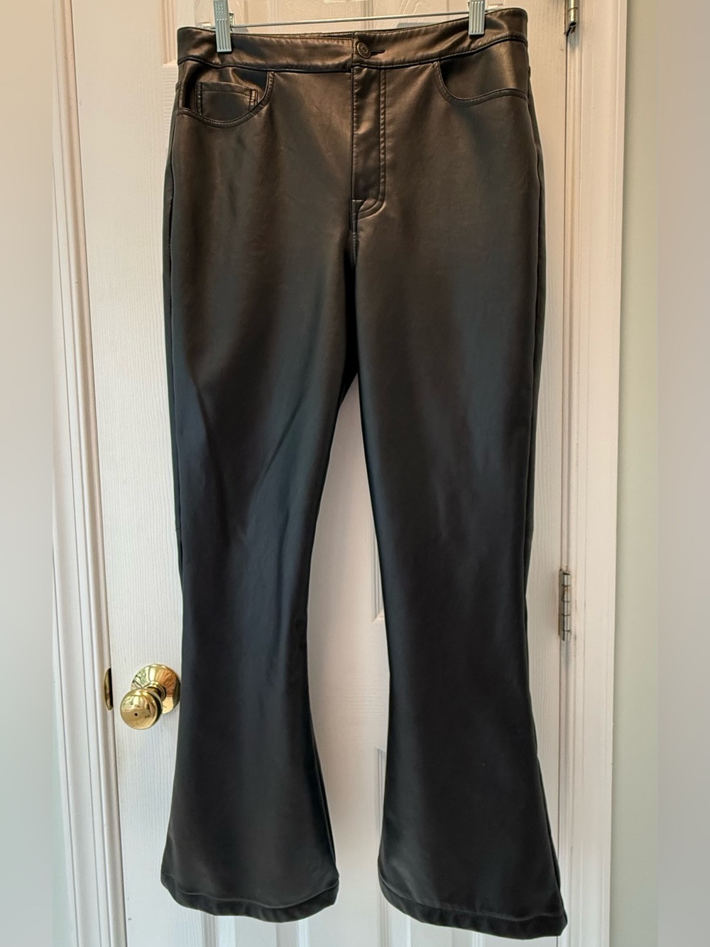 7 For All Mankind Black Faux Leather Flare Jeans